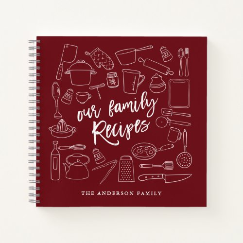 Sketched Kitchen Tools Personalized Recipe Noteboo Notebook