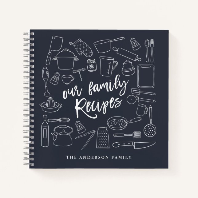 Sketched Kitchen Tools Personalized Recipe Noteboo Notebook (Front)