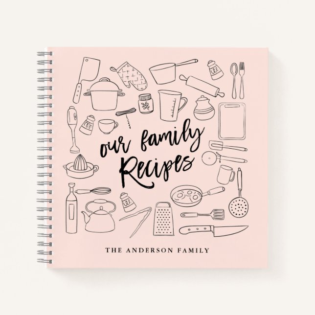 Sketched Kitchen Tools Personalized Recipe Notebook (Front)