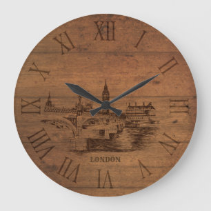 Sketched london city roman numerals wooden clock