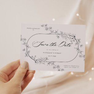 Sketched Modern Floral Save The Date Postcard