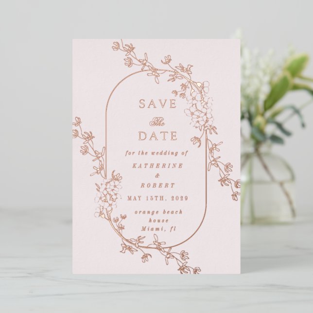 Sketched Modern Floral Wedding Foil Invitation (Standing Front)