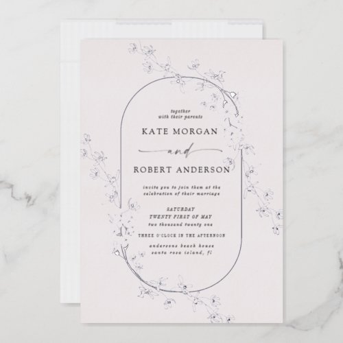 Sketched Modern Floral Wedding Foil Invitation