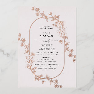 sketched modern floral wedding foil invitation