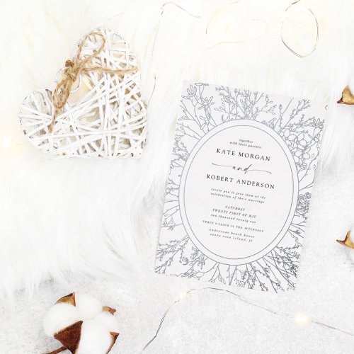 sketched modern floral wedding foil invitation