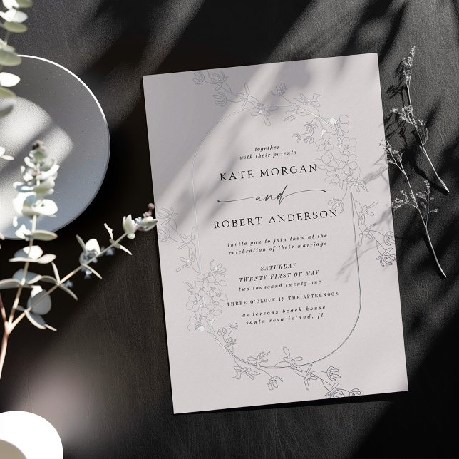 Sketched Modern Floral Wedding Foil Invitation (Creator Uploaded)