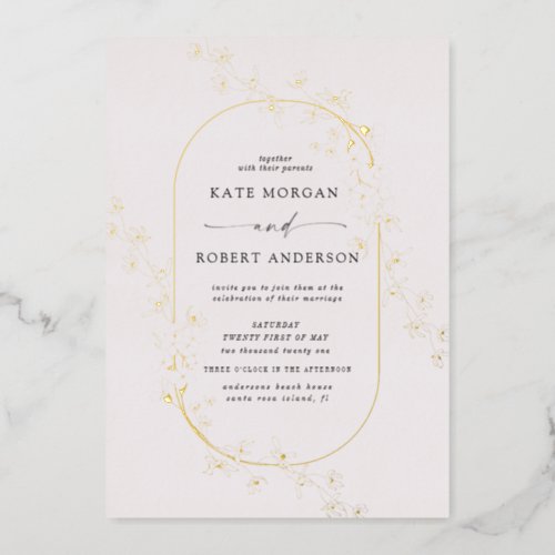 sketched modern floral wedding foil invitation