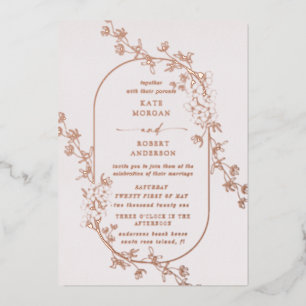 Sketched Modern Floral Wedding Foil Invitation