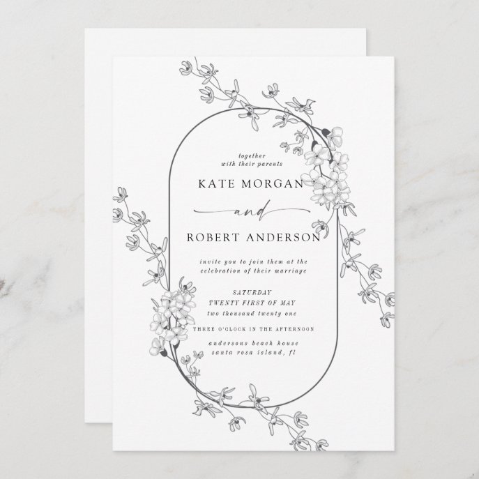 sketched modern floral wedding invitation