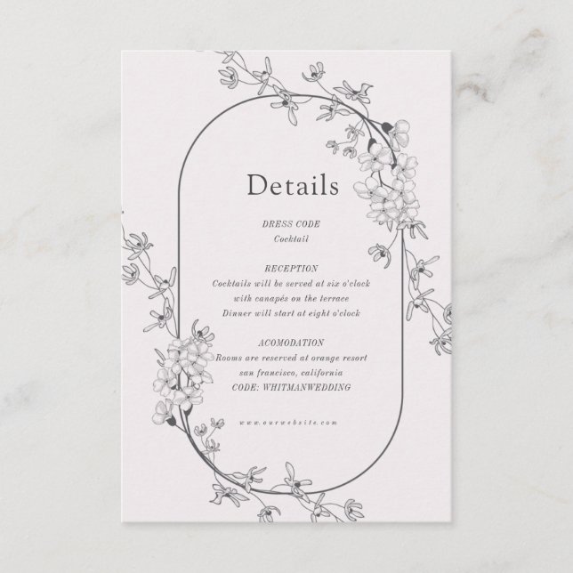 Sketched Modern Floral Wedding Reception Card (Front)