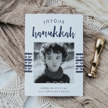 Sketched Navy | Hanukkah Photo Card<br><div class="desc">Share holiday greetings with these Hanukkah photo cards featuring your favorite square photo set on a crisp white background with bands of navy blue watercolor dots and leaves through the center. "Joyous Hanukkah" appears at the top in brush lettered typography, with an editable message at the bottom for your custom...</div>