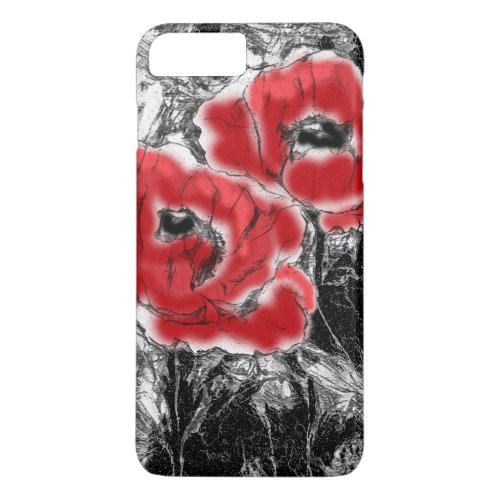 Sketched pen hand drawn red poppies flowers floral iPhone 8 plus7 plus case