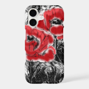 Sketched pen hand drawn red poppies flowers floral iPhone 17 case