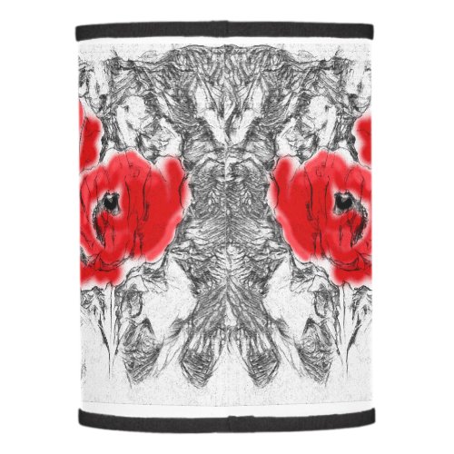 Sketched pen hand drawn red poppies flowers floral lamp shade