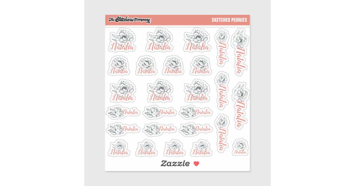 Sketched Peonies Custom Name Labels | School | Zazzle