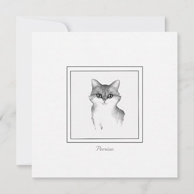 Sketched Persian Cat in Black and White Note Card (Front)