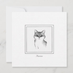 Sketched Persian Cat in Black and White Note Card
