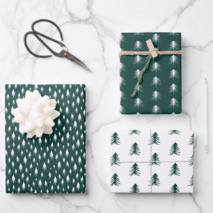 Sketched Pine Trees Coordinating Holiday Wrapping Paper Sheets