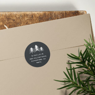Sketched Pines   Holiday Return Address Classic Round Sticker
