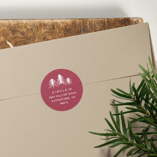 Sketched Pines Holiday Return Address Classic Round Sticker