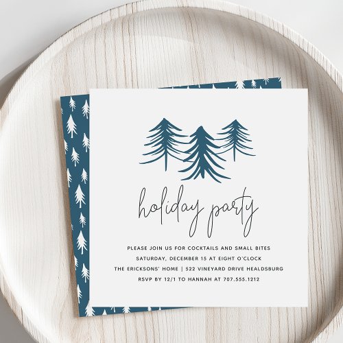 Sketched Pines  Modern Holiday Party Invitation