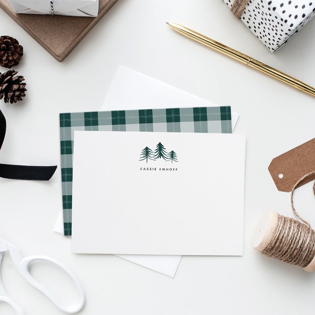 Sketched Pines Personalized Holiday Stationery Note Card (Creator Uploaded)