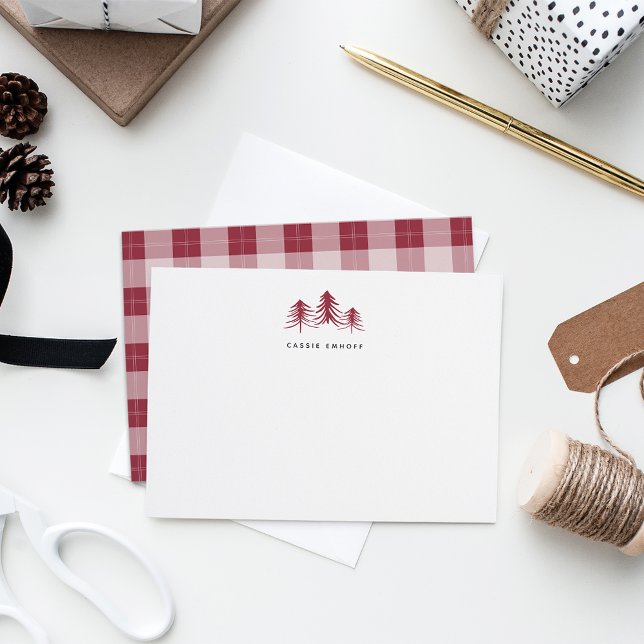 Sketched Pines Personalized Holiday Stationery Note Card (Creator Uploaded)