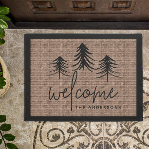 Sketched Pines Personalized Welcome Doormat
