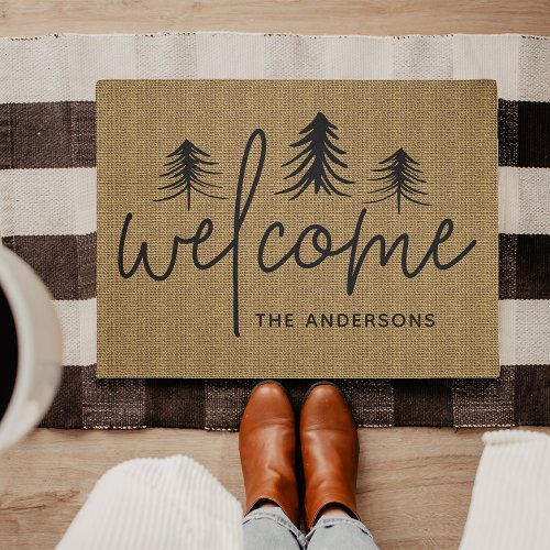 Sketched Pines Personalized Welcome Doormat