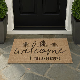 Sketched Pines Personalized Welcome Fiber Doormat