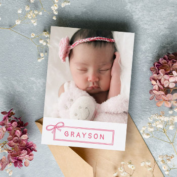 Sketched Pink Bow Welcome Baby Girl Announcement by Paperpaperpaper at Zazzle