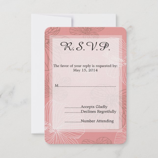 Sketched Pink Floral Wedding RSVP (Front)