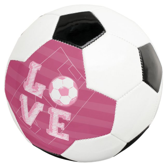 Sketched Pink Love Soccer Ball (Three Quarter)