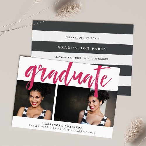 Sketched Pink  Photo Graduation Party Invitation