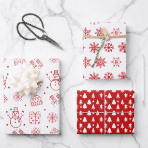Sketched Red White Holiday Wrapping Paper