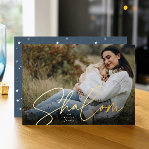 Sketched Shalom Full Photo Hanukkah Foil Holiday Card