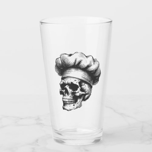 Sketched Skull with Chefs Hat Glass Cup