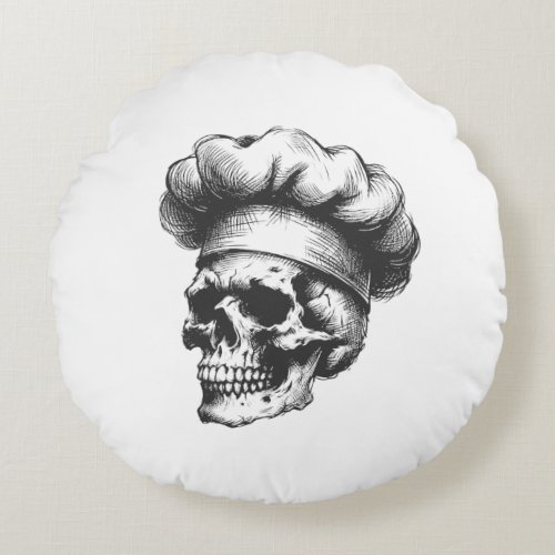 Sketched Skull with Chefs Hat Pillow
