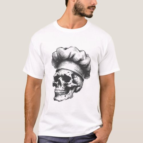 Sketched Skull with Chefs Hat T_shirt