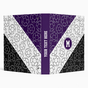 sketched soccer balls line art on purple black 3 ring binder