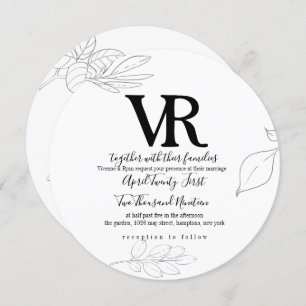 Sketched Swan and Botanical Wedding Invitation