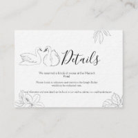 Sketched Swan and Floral Wedding Details Card