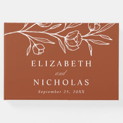 Sketched Terracotta Floral Photo Wedding Guest Book