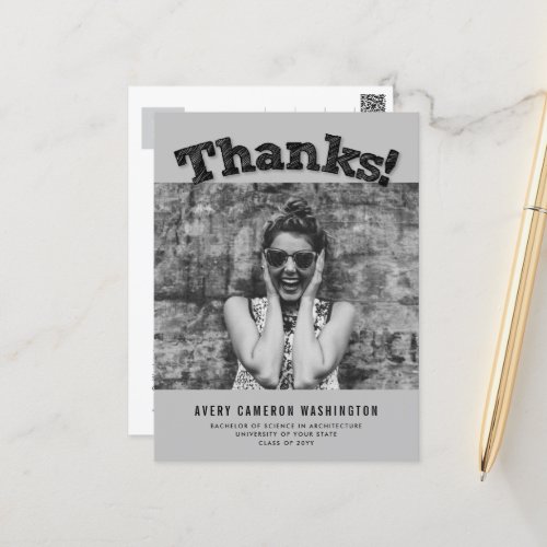 Sketched Thanks Photo Modern Graduation Thank You Postcard