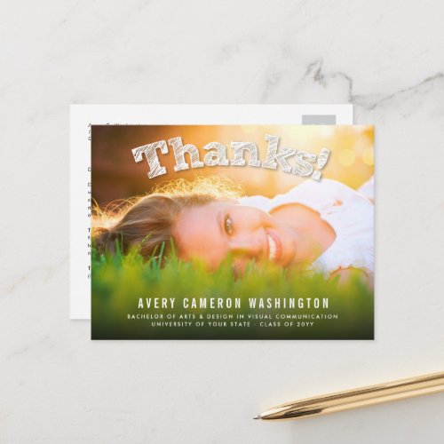 Sketched Thanks Photo Modern Graduation Thank You Postcard