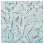Sketched Tools on Blue &amp; White Fabric