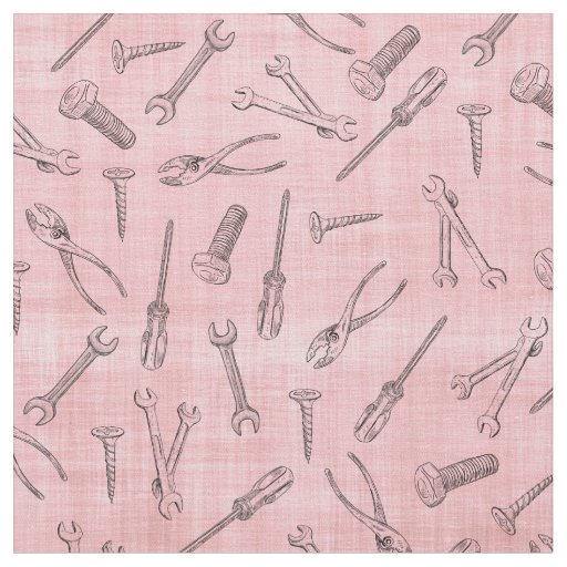 Sketched Tools on Light Pink Fabric