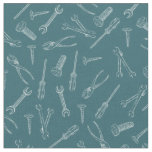 Sketched Tools on Peacock Blue Fabric