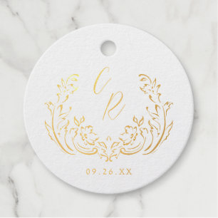 Sketched Vintage Flourish Wedding Monogram Foil Favor Tags