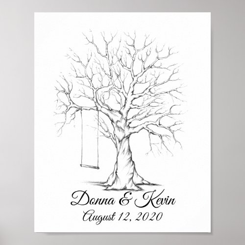 Sketched Wedding Fingerprint Tree  Poster